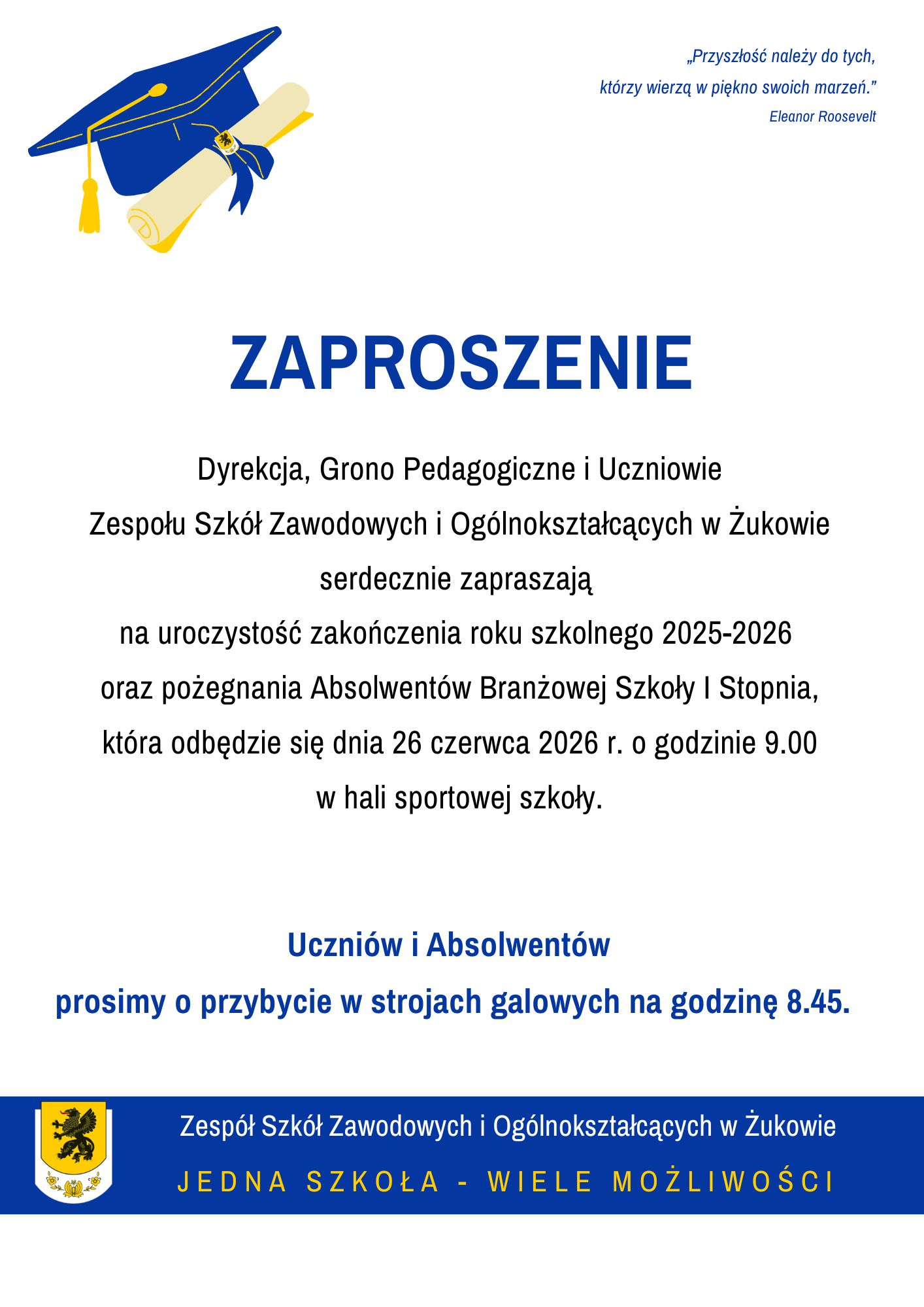 zaproszenie na zakończenie roku szkolnego